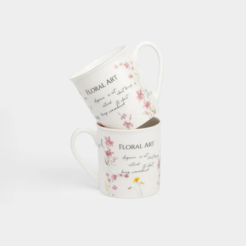 Кружка, 300 мл, 2 шт, фарфор N, белая, с золотистым кантом, Цветочный сад, Meadow