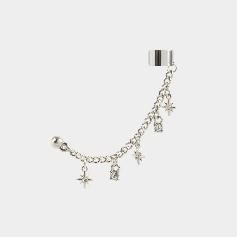 Серьга-кафф, единый размер, с подвеской, металл/стразы, Звезды, Mineral