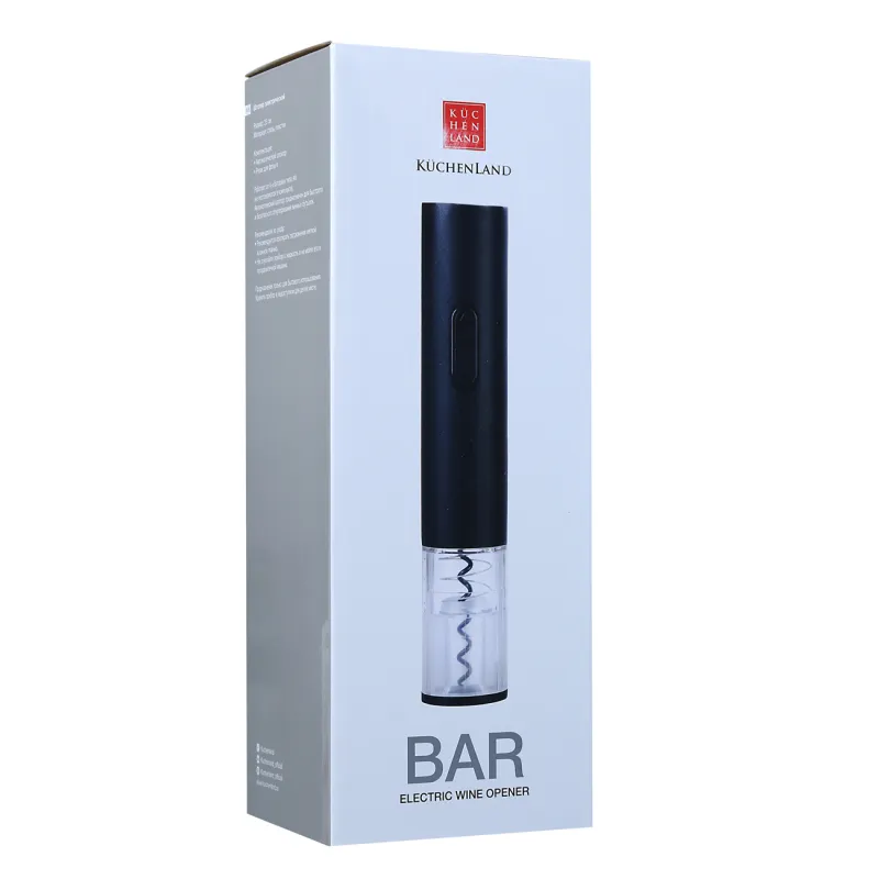 Штопор электрический, 25 см, с резаком для фольги, пластик, черный, Bar, image-2