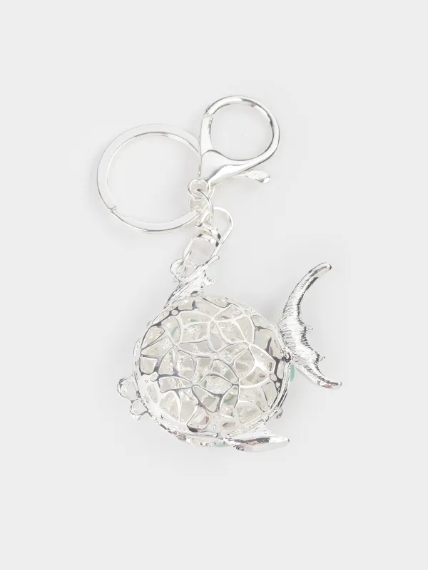 Брелок, 12 см, металл/стразы, серебристый, Рыба-шар, Keychain crystal, image-3