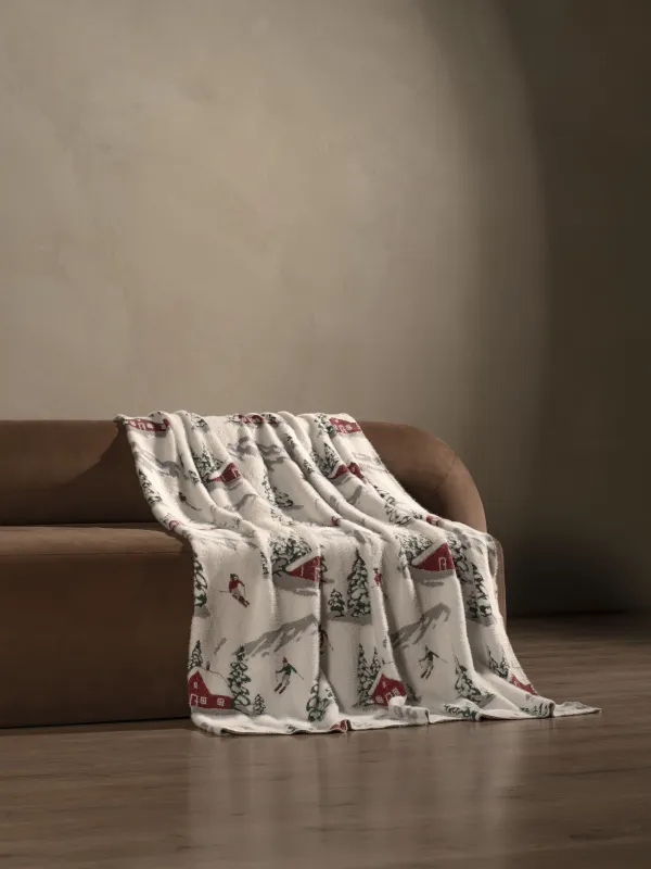 Плед, 130х170 см, хлопок/нейлон, молочно-красный, Лыжники и дома, Morne, image-1