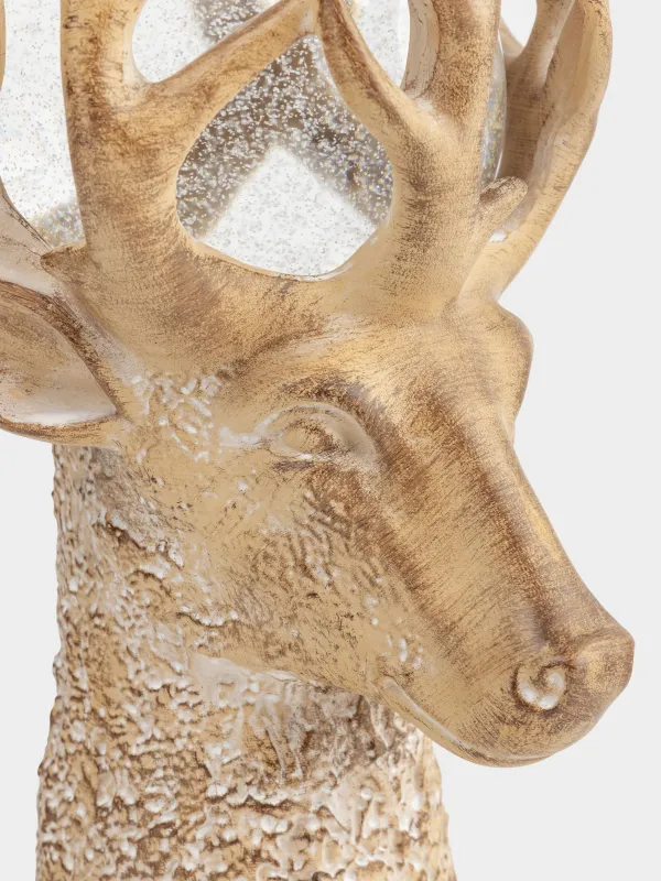 Снежный фонарь, 25 см, с подсветкой, пластик, коричневый, Шар в рогах оленя, Deer, image-3