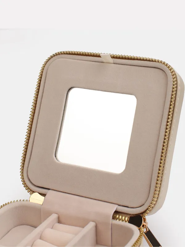 Шкатулка для украшений, 12х12 см, с зеркалом, искусственная кожа/МДФ, бежевая, Premiere small, image-6