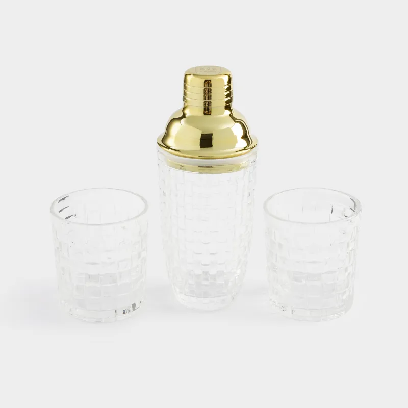 Набор для коктейлей, 2 перс, 3 пр, шейкер/стаканы, стекло Р/сталь, золотистый, Mosaic gold, image-0