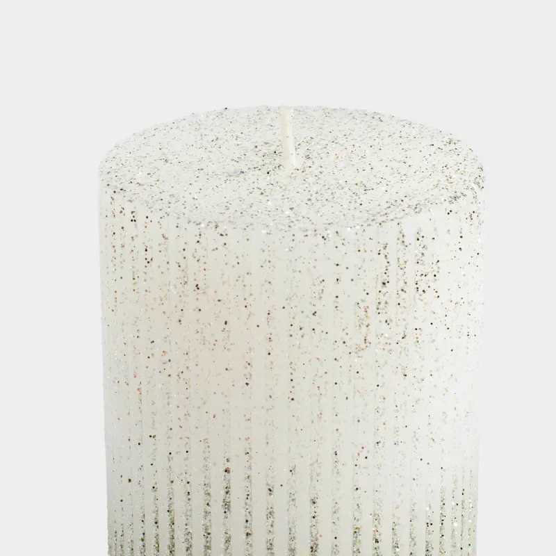 Свеча, 10 см, цилиндрическая, с блестками, бело-серебристая, Metallic glow, image-4