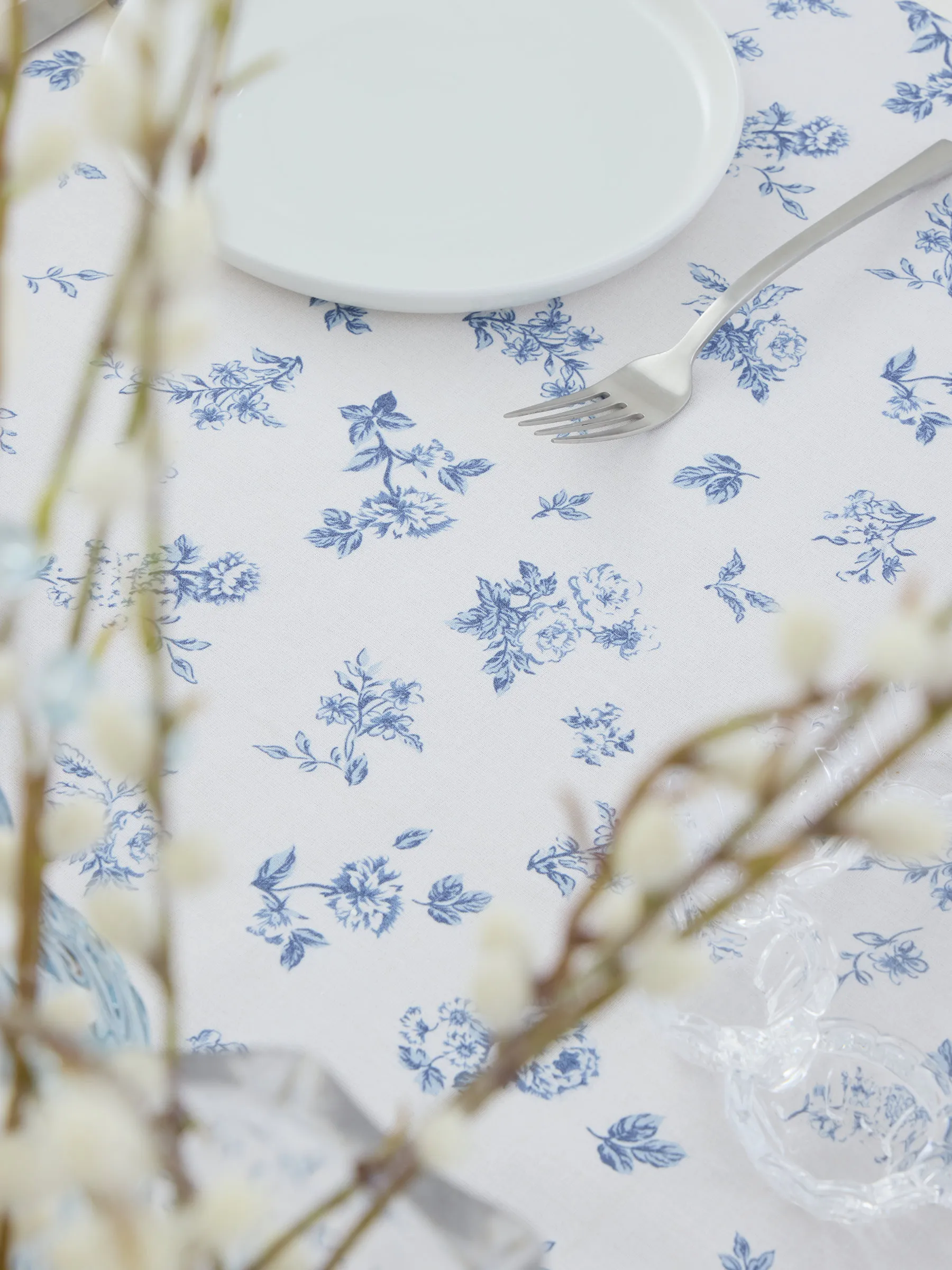 Скатерть, 170х250 см, с рюшами, Синие цветы, Blue flowers, image-1