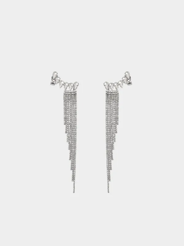 Серьги-пусеты, 14 см, 2 шт, металл/стразы, серебристые, Кристаллы, Jewelry crystal, image-0