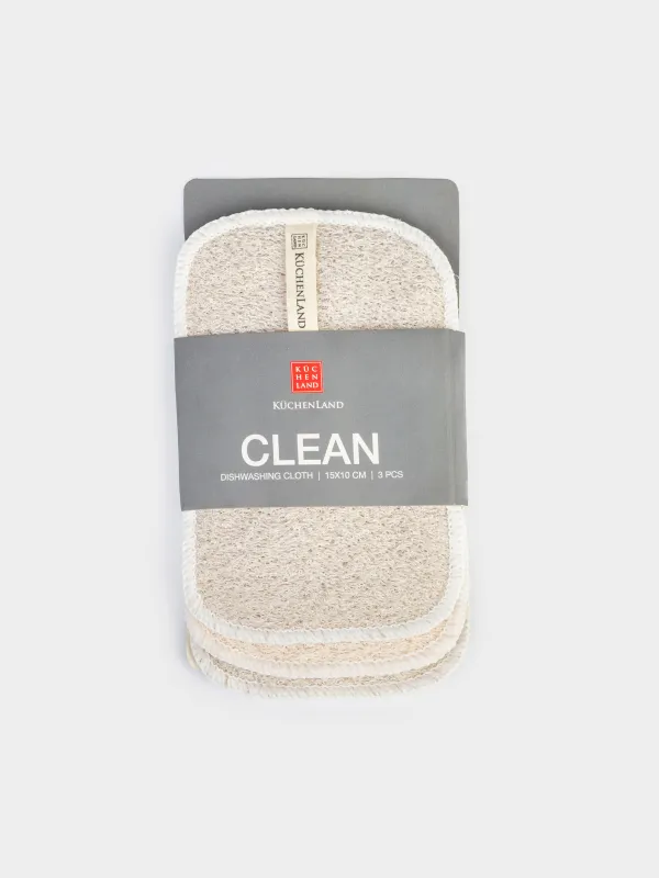 Тряпка для мытья посуды, 15x10 см, 3 шт, натуральное волокно, бежевая, Clean, image-6
