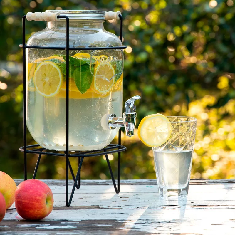 Диспенсер для напитков, 4 л, на подставке, стекло Р/металл, черный, Berry, image-1