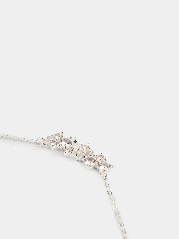 Цепочка, 45 см, с подвеской, металл/циркон, серебристая, Кристаллы, Jewelry crystal, image-1