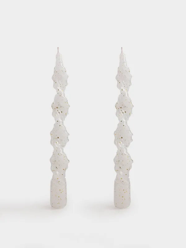 Свеча, 2 шт, 20 см, тонкая, белая, в золотистую крапинку, Спираль, Spiral shape, image-0