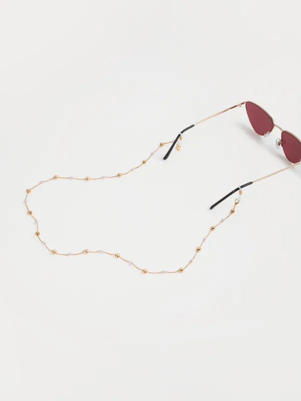 Цепочка для очков, 76 см, металл/пластик, бело-золотистая, Жемчуг и сердечки, Baroque, image-3