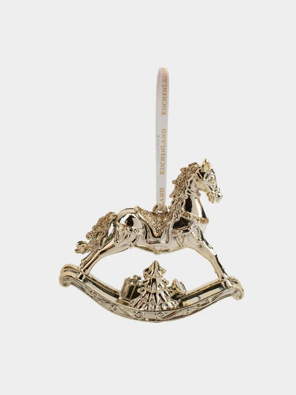 Игрушка елочная, 12x10 см, пластик, с блестками, шампань, Лошадка-качалка, Figure sparkle, image-2