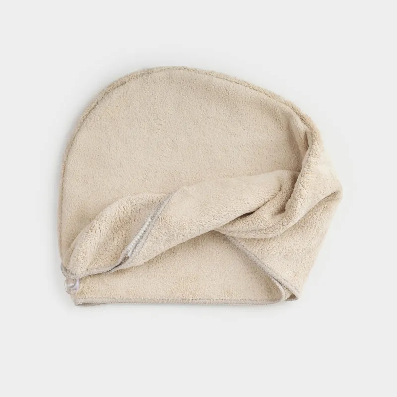 Полотенце-тюрбан для волос, 60х23 см, флис, бежевое, Showy