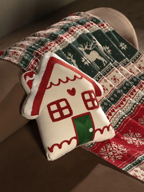 Подушка декоративная, 44х40 см, вельвет, молочная, Домик, House built, image-2