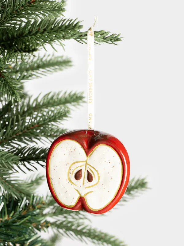 Игрушка елочная, 7 см, керамика D, красно-золотистая, Яблоко, Fruits, image-4
