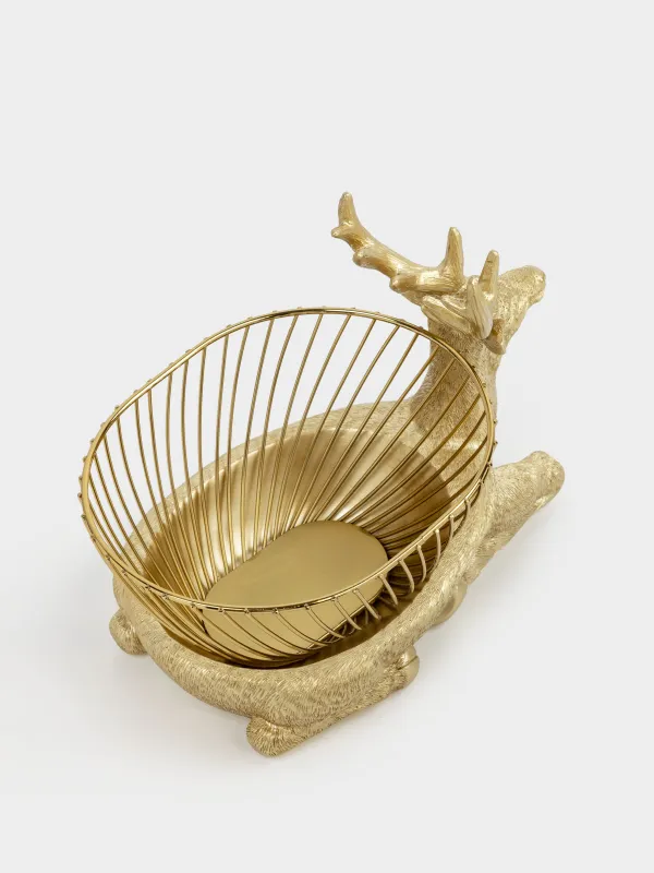 Корзина для фруктов, 28x17x20 см, полирезин/металл, золотистая, Олень, Deer gold, image-2