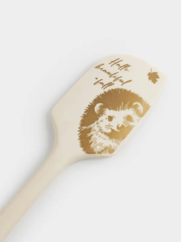 Лопатка-шпатель, 28 см, силикон, молочная, Ежик, Hedgehog in leaves, image-4