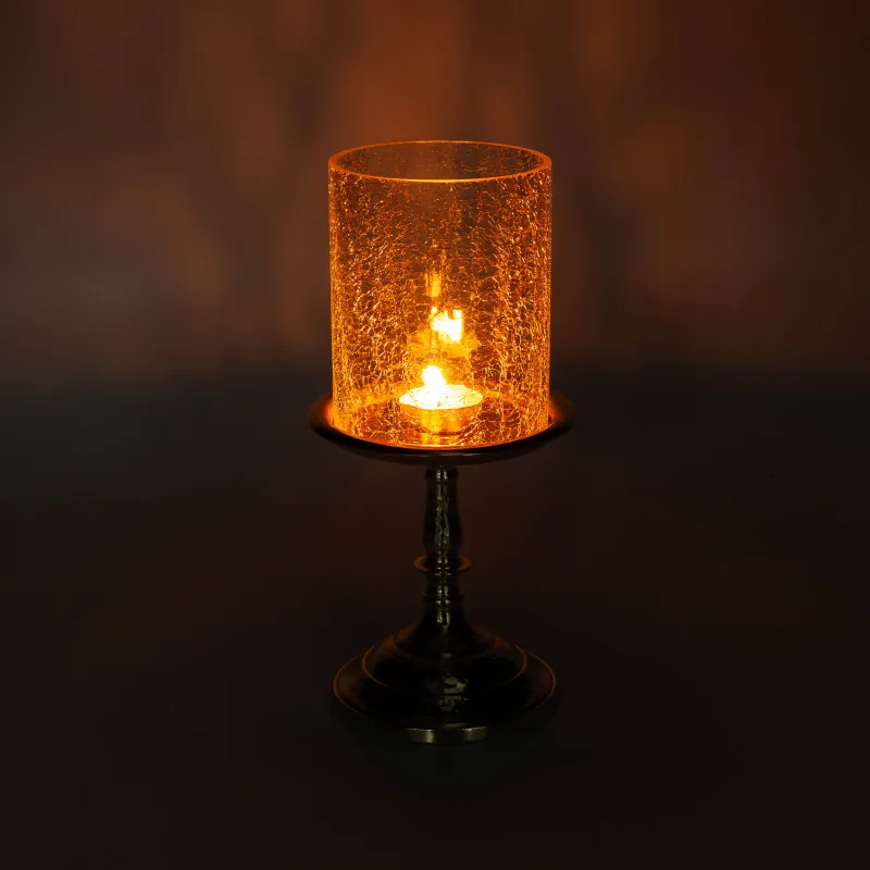 Подсвечник, 26 см, для чайной/цилиндрической свечи, на ножке, металл/стекло, золотистый, Кракелюр, Fantastic Ice, image-5