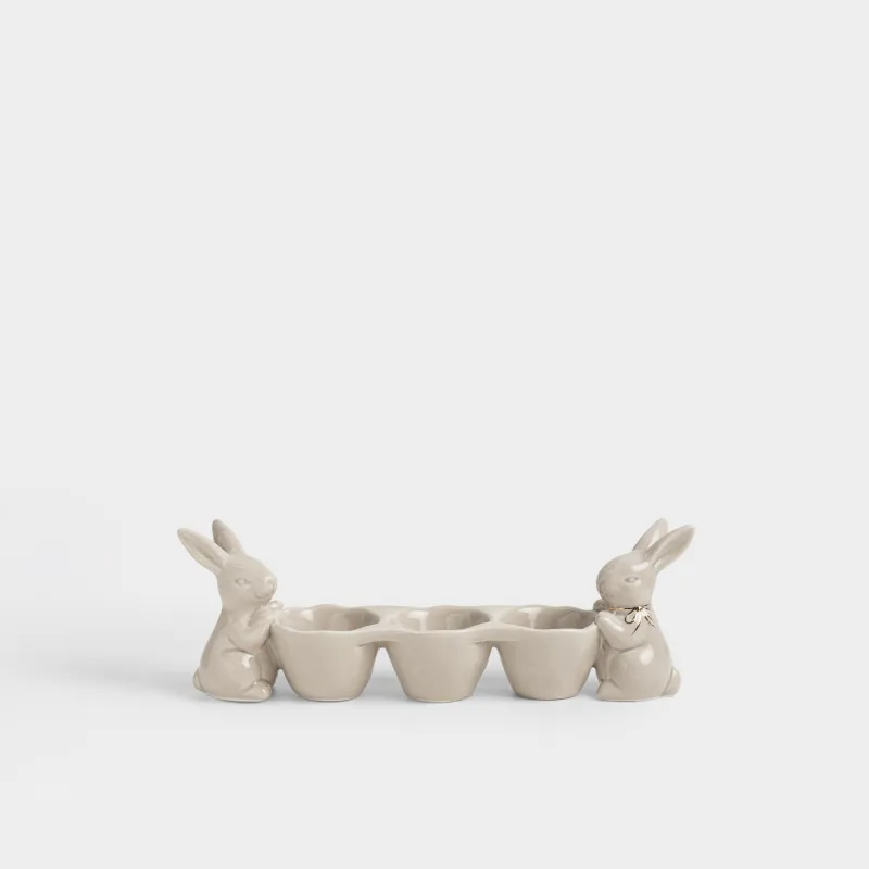 Блюдо пасхальное, 26х9 см, 3 отд, керамика D, бежево-золотистое, Кролики, Rabbit gold