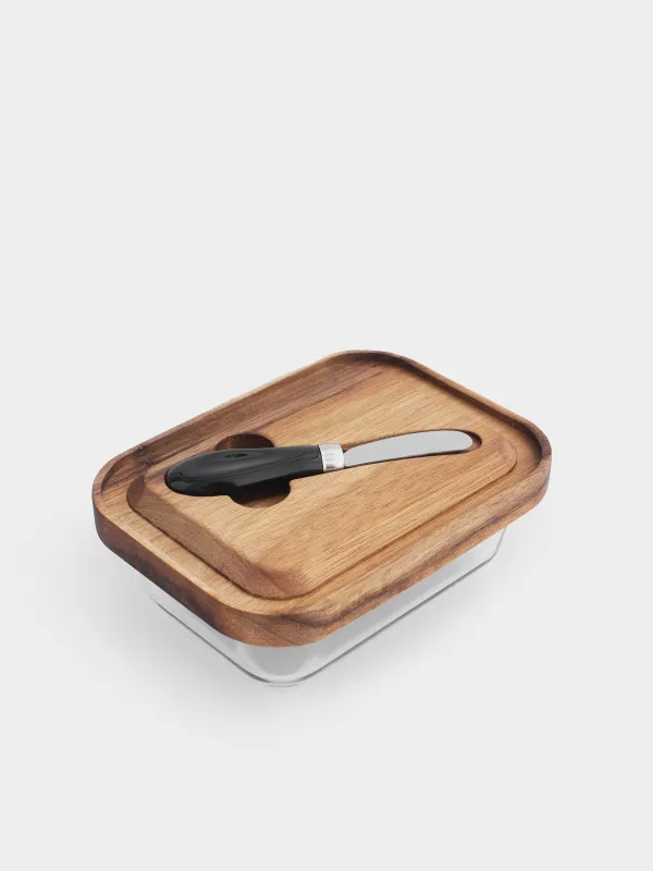 Масленка, 18 см, с ножом, стекло/дерево/сталь, прямоугольная, Noble tree, image-2