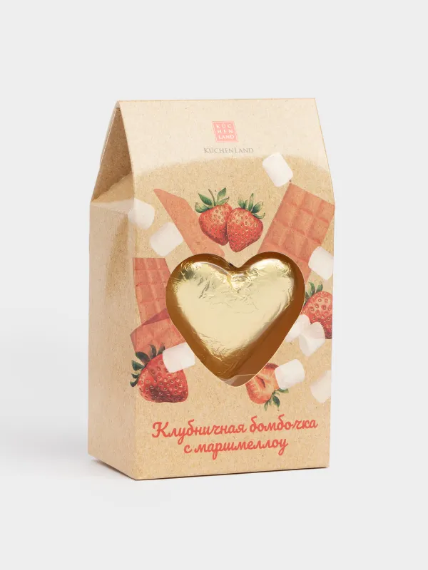 Шоколад, 40 гр, фигурный, с маршмеллоу, бомбочка, клубничный, Сердце, Sweet shape, image-0