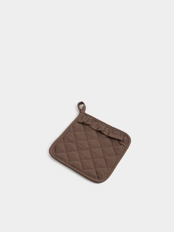 Прихватка, 20х20 см, хлопок, с рюшами, квадратная, серо-бежевая, Ruffles, image-1