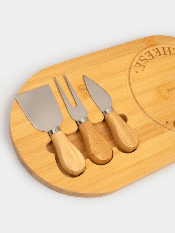 Набор для сыра, 4 пр, доска-подставка, сталь/бамбук, овальный, Cheese, image-5