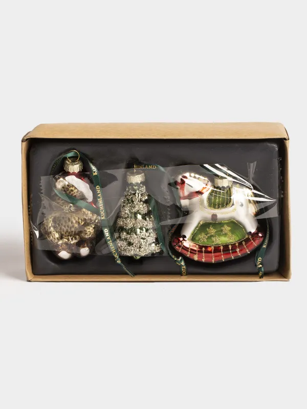 Набор елочных игрушек, 7 см, 3 шт, стекло, с блестками, Новогодние атрибуты, Figure christmas, image-5