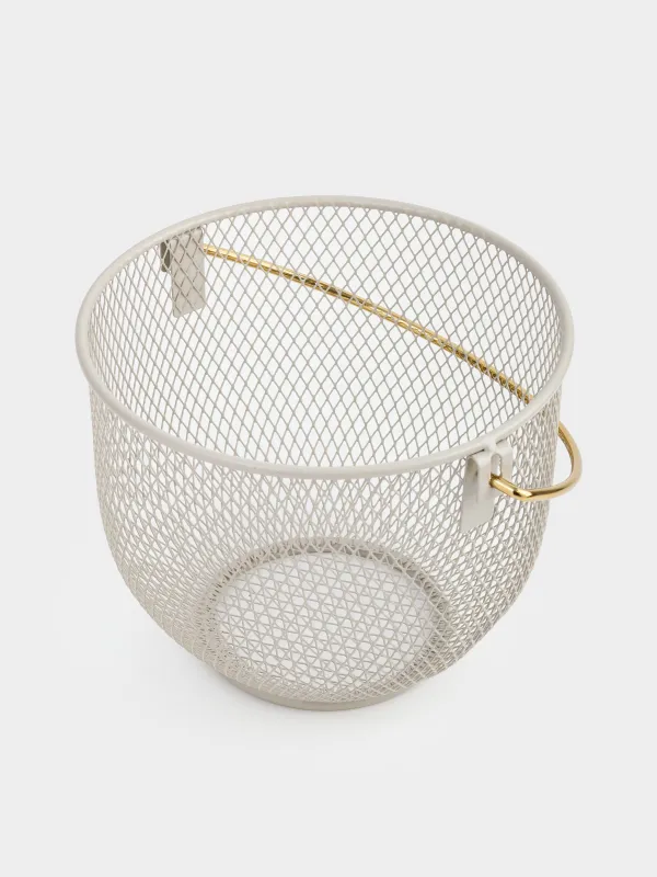 Корзина для хранения, 21х17 см, с ручкой, металл, серо-бежевая, Dainty twin, image-1