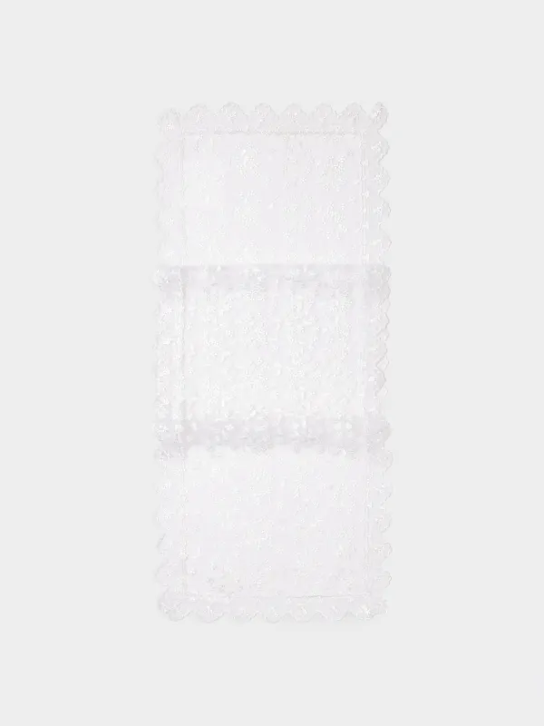 Дорожка настольная, 40х160 см, с кружевом, полиэстер, белая, Ажурные цветы, Lace flowers, image-0