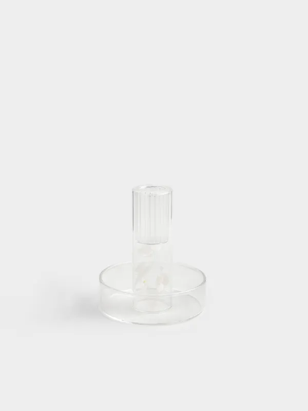 Подсвечник, 8х9 см, для тонкой свечи, на ножке, с сухоцветами, стекло, Decor candle, image-0