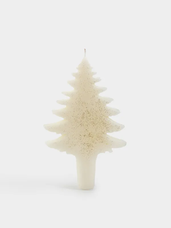 Свеча, 9x15 см, с блестками, шампань, Елка, Fir candle, image-0