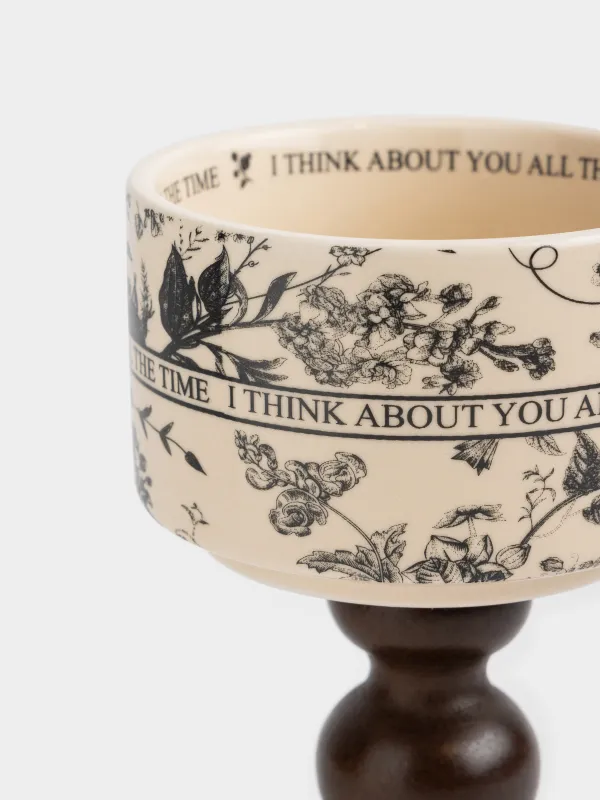 Креманка, 13 см, 200 мл, керамика/бамбук, молочно-черная, Винтажные цветы, Shelter, image-1