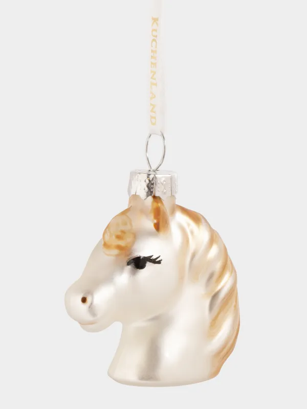 Игрушка елочная, 4 см, стекло, золотисто-бежевая, Голова лошади, Figure horse, image-0