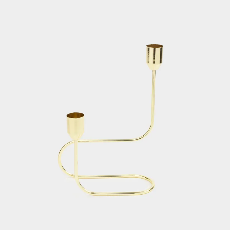 Подсвечник, 22 см, 2 тонкие свечи, сталь, золотистый, Twist gold