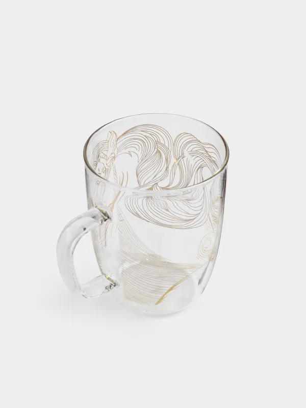 Кружка, 580 мл, стекло Б, золотистая, Лошади, Horse gold, image-1