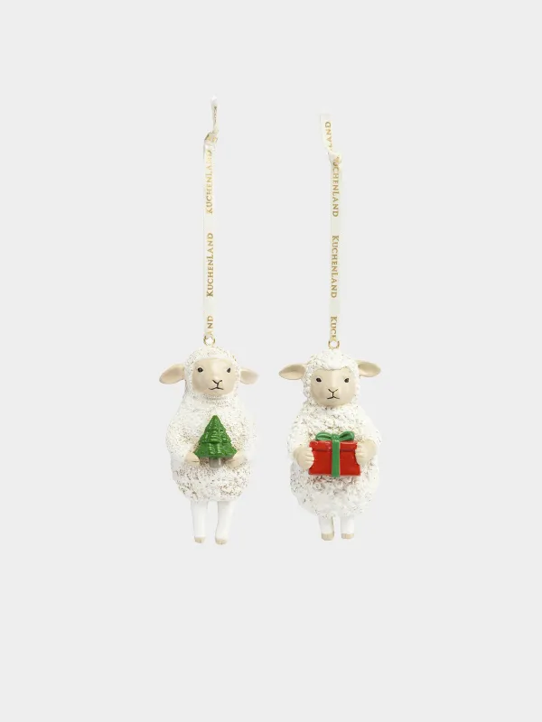 Набор елочных игрушек, 9 см, 2 шт, Овцы с елкой и подарком, Figure christmas, image-0