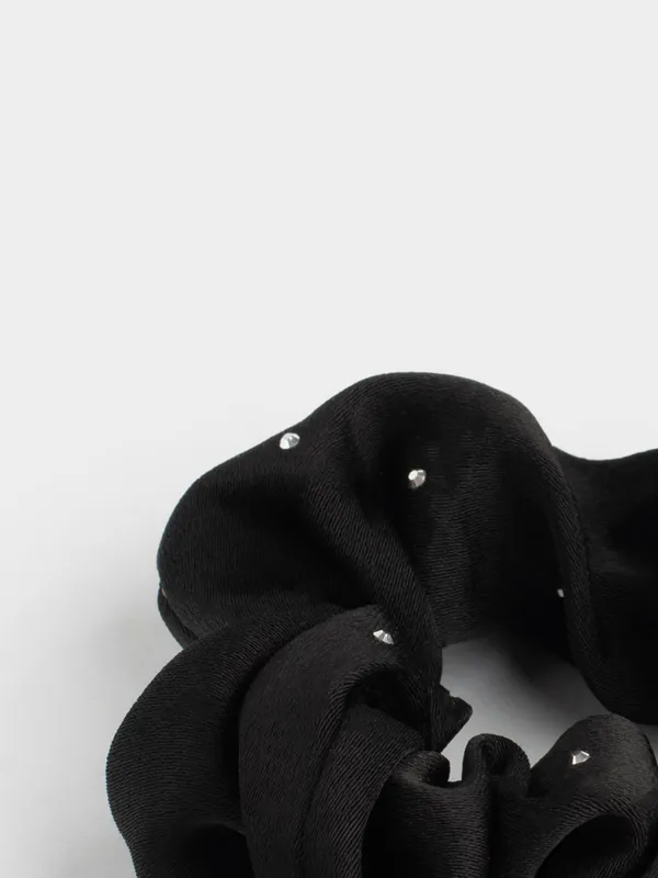 Резинка для волос, 8 см, со стразами, полиэстер, черная, Silk, image-3
