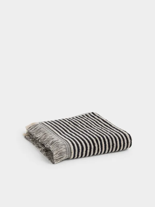 Полотенце, 50х90 см, хлопок, черно-бежевое, Полосы, Striped cotton, image-0