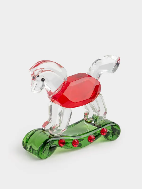 Статуэтка, 6x6 см, кристальное стекло, красно-зеленая, Лошадка, Horse vitreous, image-1