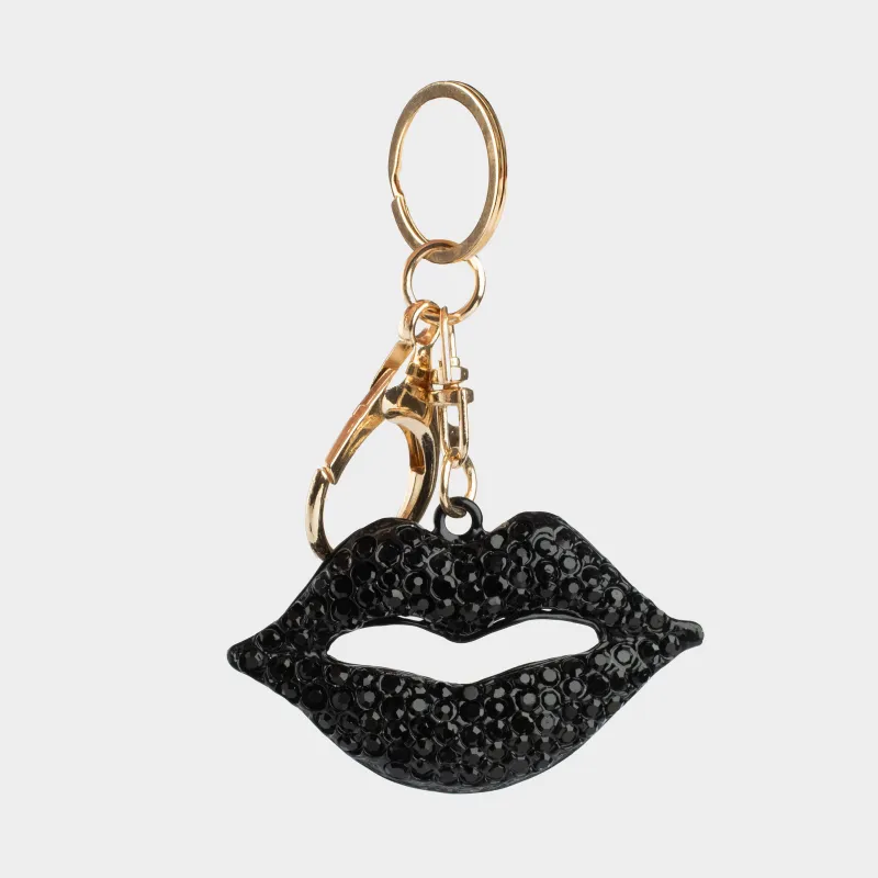 Брелок, 9 см, металл/стразы, черный, Губы, Keychain crystal, image-0