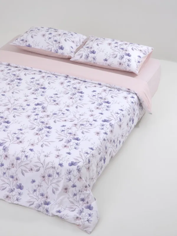 КПБ евро, сатин 205 ТС, белый, Лиловые цветы, Satin, image-2