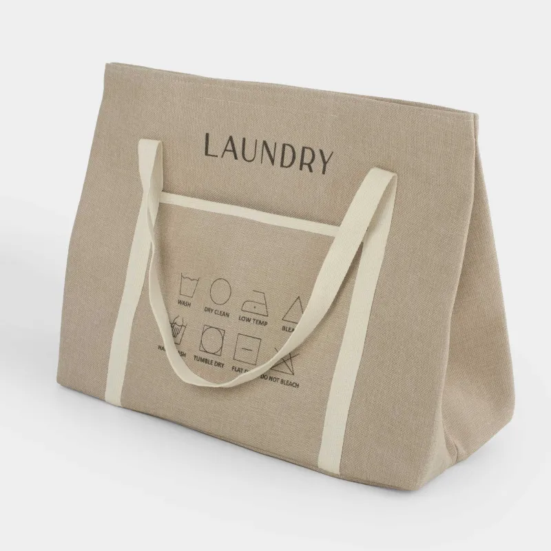 Сумка для хранения белья, 56x29 см, с ручками, полиэстер, прямоугольная, бежевая, Laundry, image-3