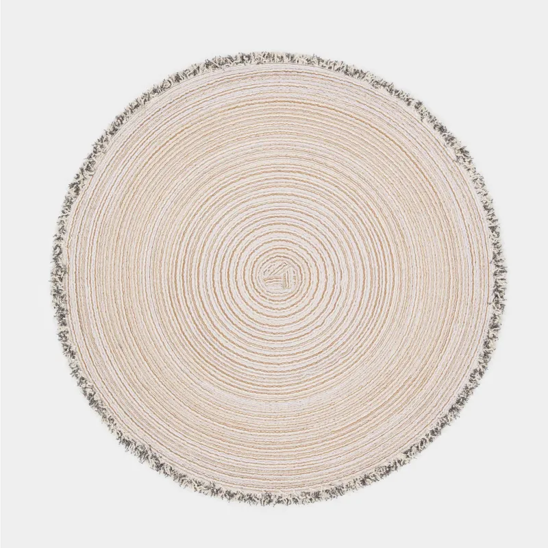 Салфетка под приборы, 38 см, с бахромой, полиэстер, круглая, бежевая, Rotary