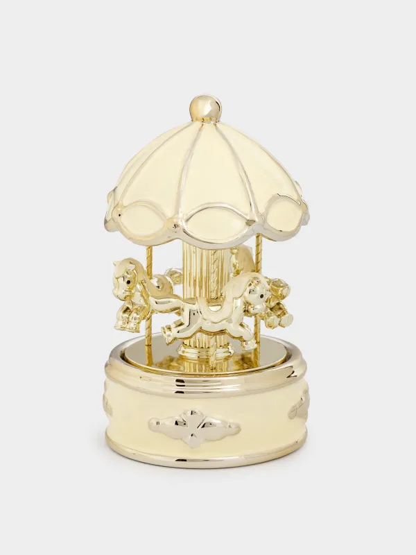Статуэтка музыкальная, 16 см, с подсветкой, керамика, бело-золотистая, Карусель, Golden style, image-0
