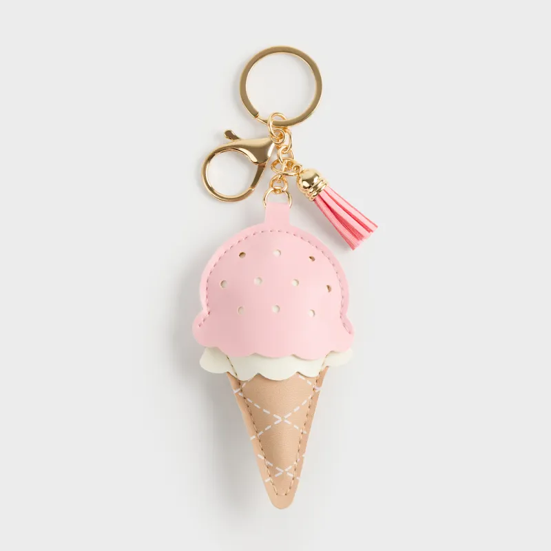 Брелок, 18 см, полиуретан/металл, бежево-розовый, Мороженое, Keychain toy