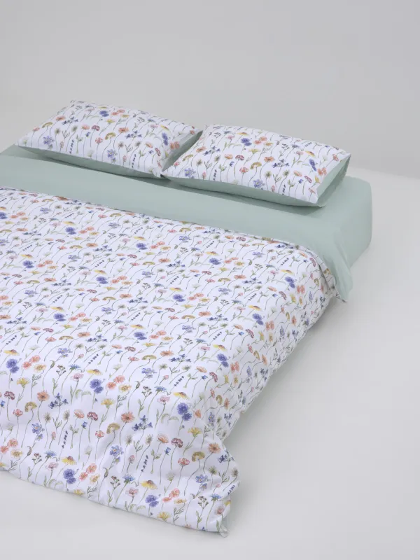 КПБ евро, сатин 205 ТС, белый, Цветы, Satin, image-2