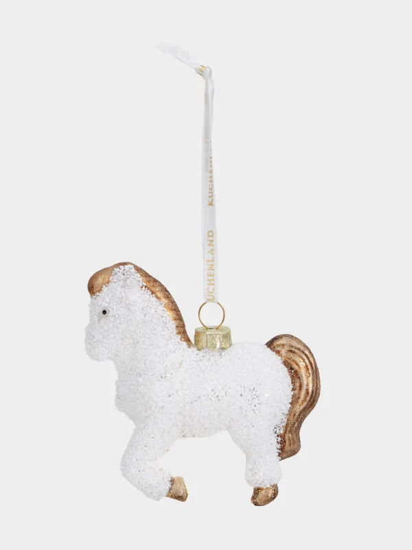 Игрушка елочная, 9 см, стекло, с блестками, белая, Лошадка, Figure sparkle, image-1