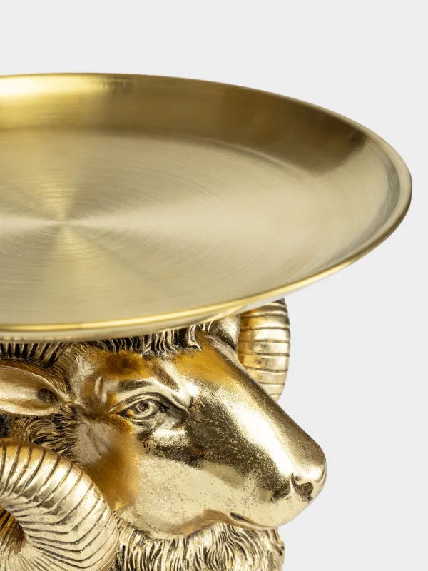 Блюдо декоративное, 27 см, Баран с подносом, Sheep gold, image-3
